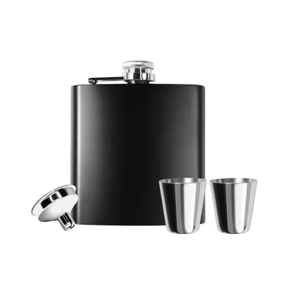 Stainless Steel Hip Flask with Funnel and Cups (6 oz)